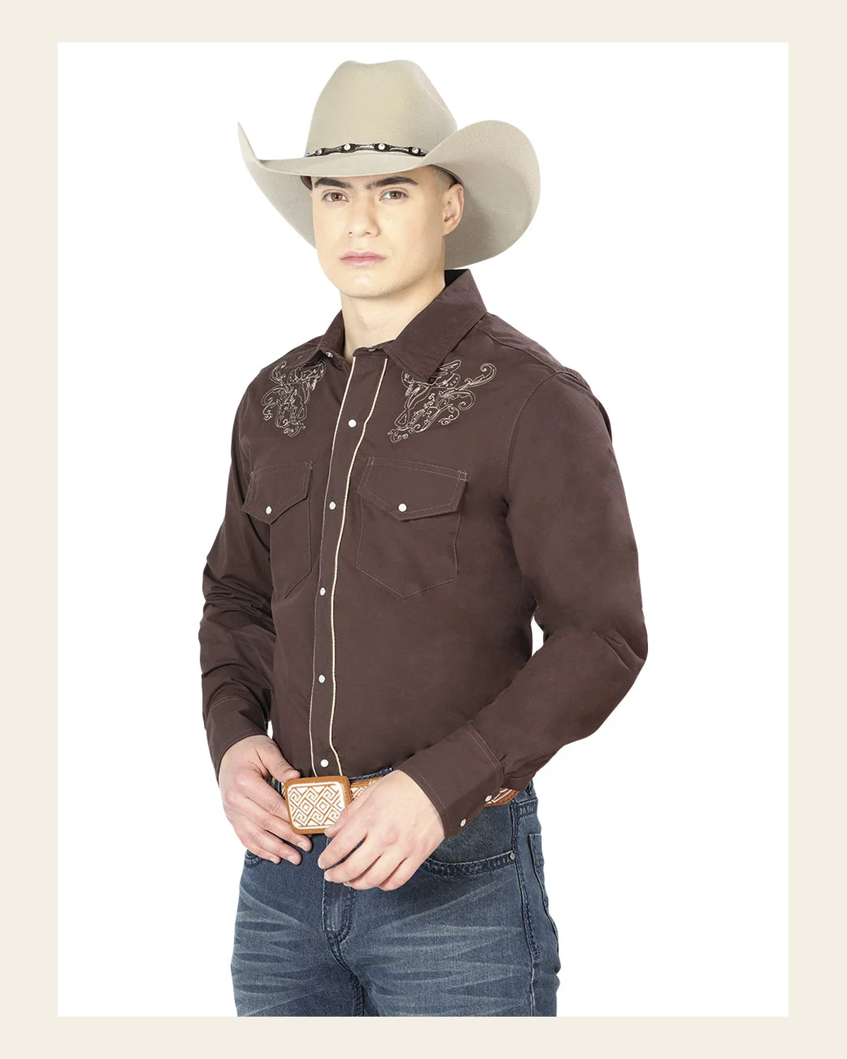Brown Western Long Sleeve Shirt 42953 on a warm cream background