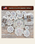 Bright Silver AB Crystal Conchos | Sizes 1"- 3" | Buckles | Saddle Set | Leather Rosettes | Slide on a warm cream background
