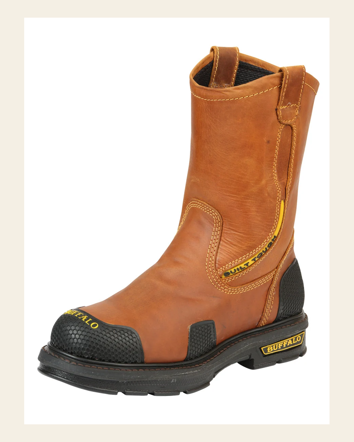 Buffalo & Bull Men’s Leather Work Boots - Made in Mexico - Crazy Miel Honey 123029 on a warm cream background