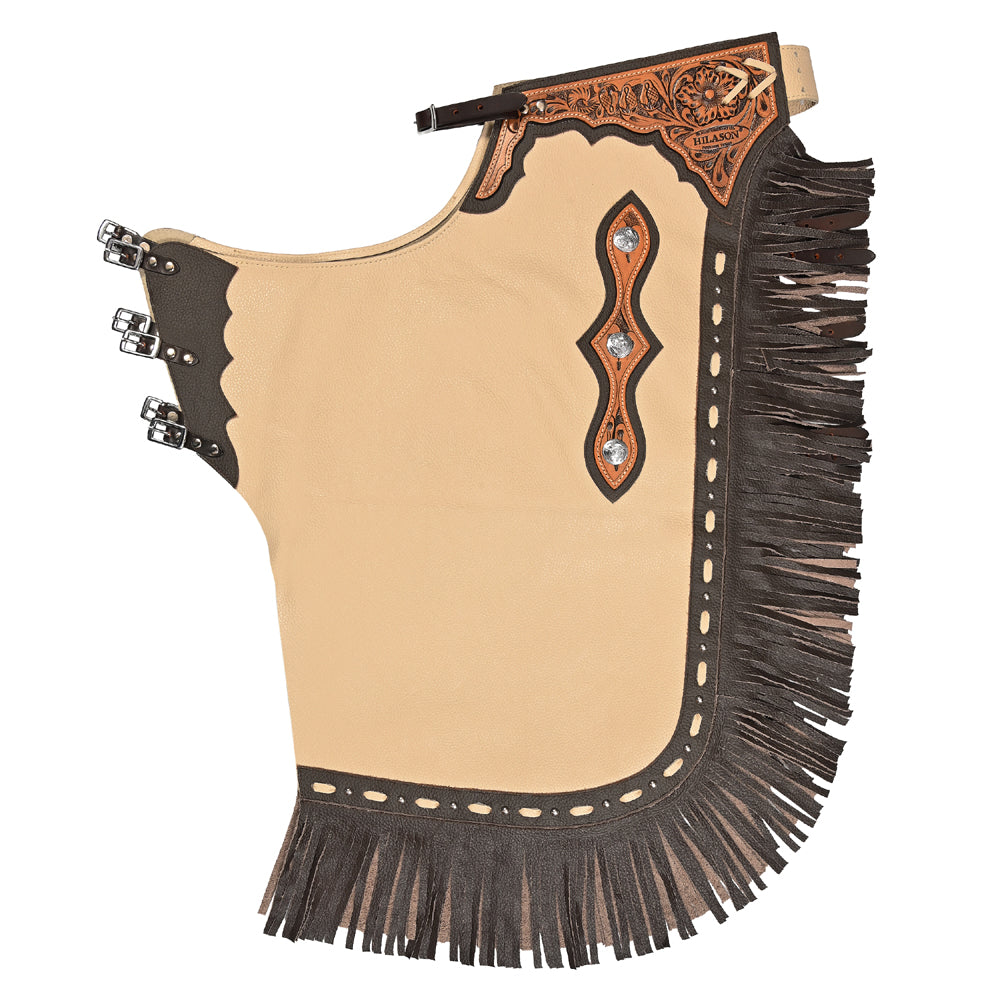HILASON Western Pro Rodeo Bronc Bull Riding Leather Chinks | Handmade Chaps for Adults Hand Tooled Adult