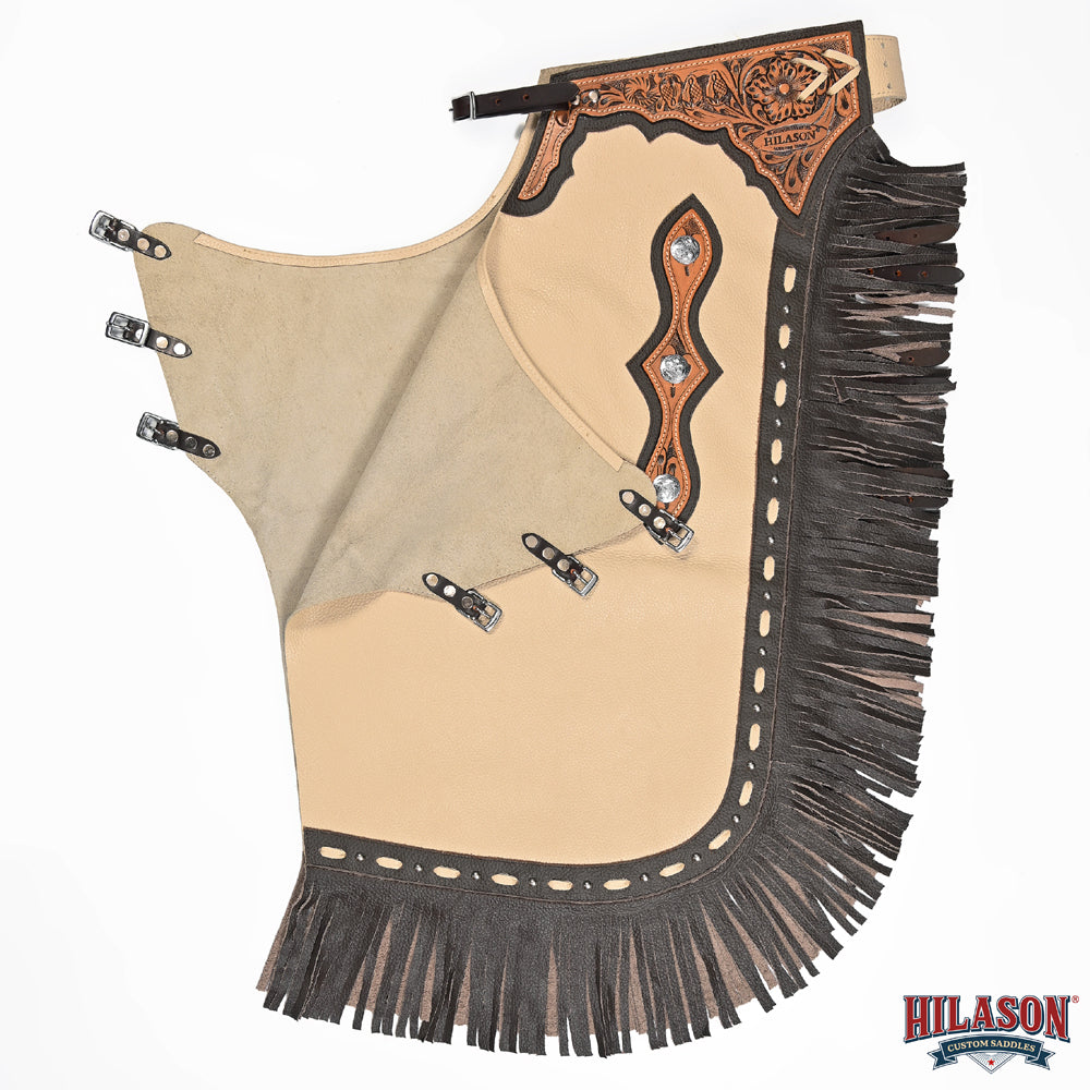 HILASON Western Pro Rodeo Bronc Bull Riding Leather Chinks | Handmade Chaps for Adults Hand Tooled Adult