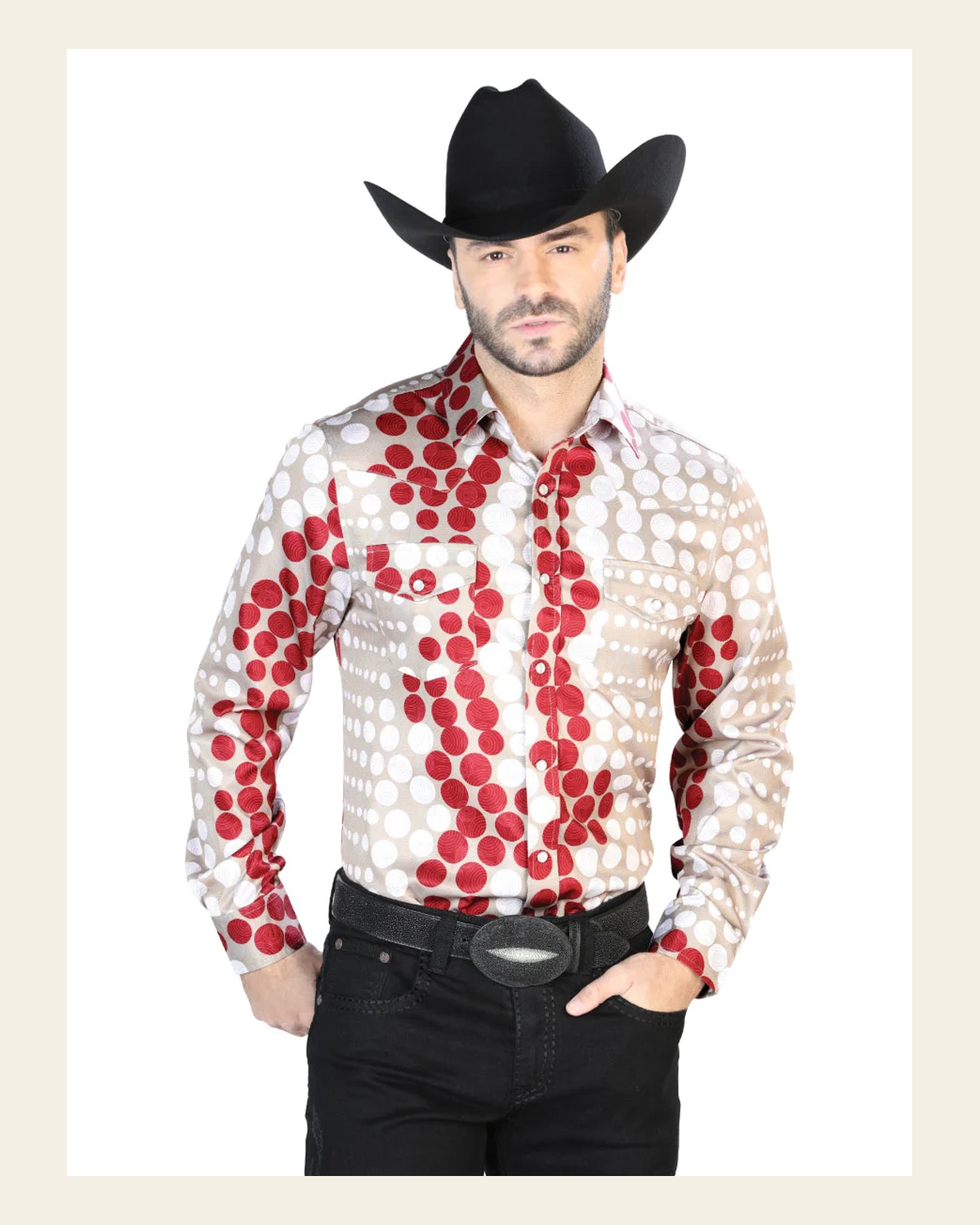 Burgundy And Gold Casual Long Sleeve Shirt 44072 on a warm cream background