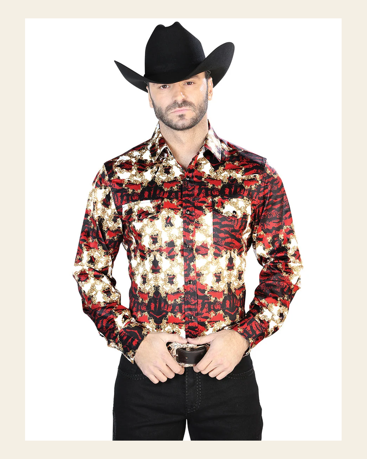 Burgundy And Gold Casual Long Sleeve Shirt 44103 on a warm cream background