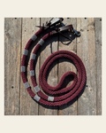 Burgundy Nylon Barrel Racing Reins with Rhinestones #BNR107 on a warm cream background