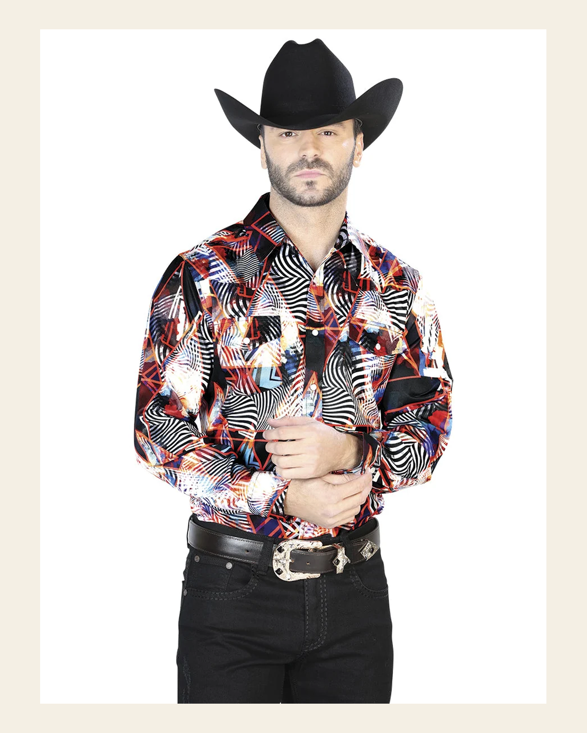 Burgundy/White Casual Long Sleeve Shirt 44084 on a warm cream background
