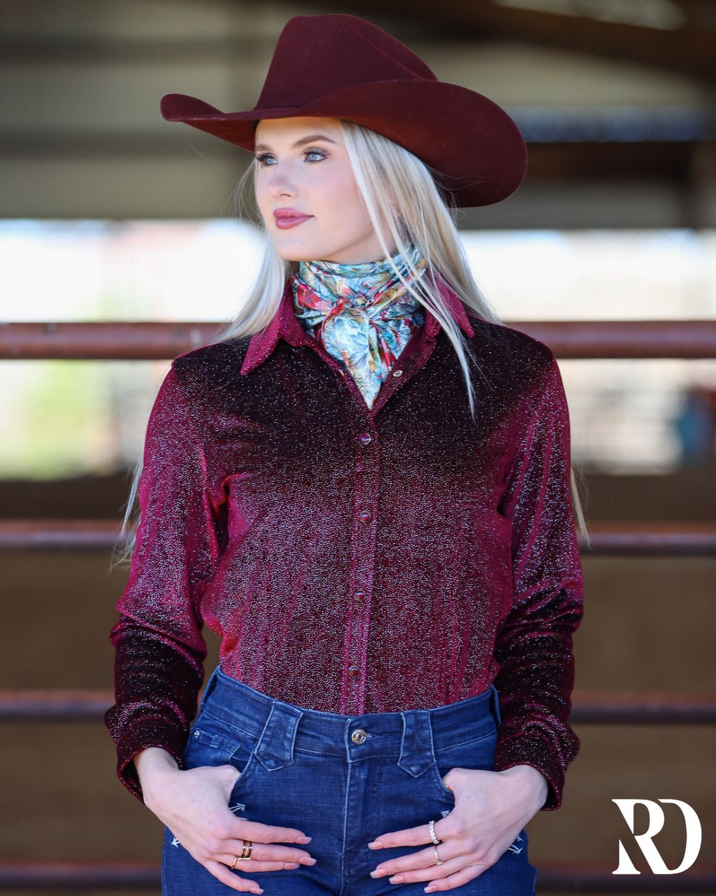 Burgundy Velvet Sparkle Performance Rodeo Shirt