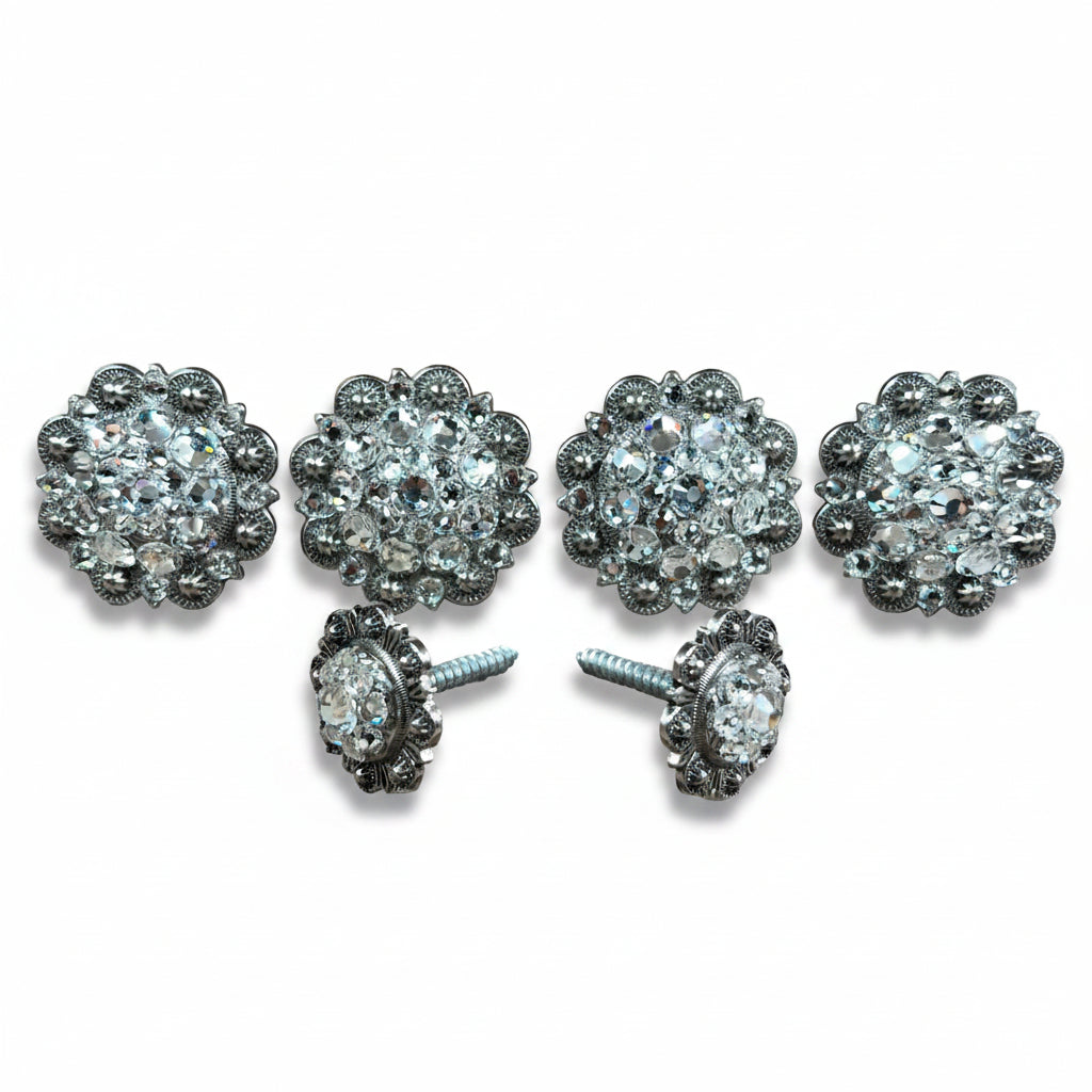 Antique Silver Clear Saddle Conchos — view 2