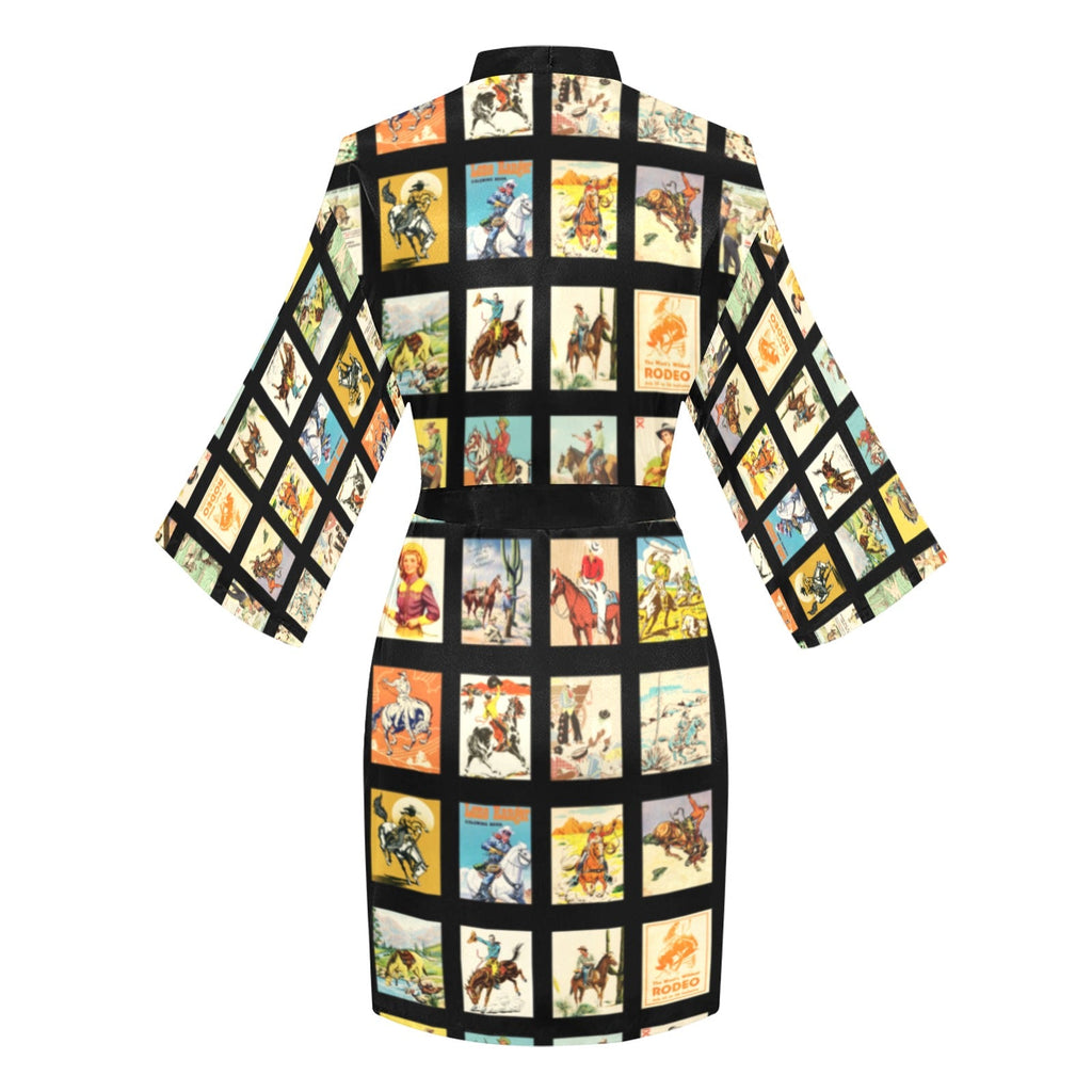 Baha Ranch Vintage Cowboy Collage Satin Kimono Robe by Baha Ranch Western Wear - product image 6