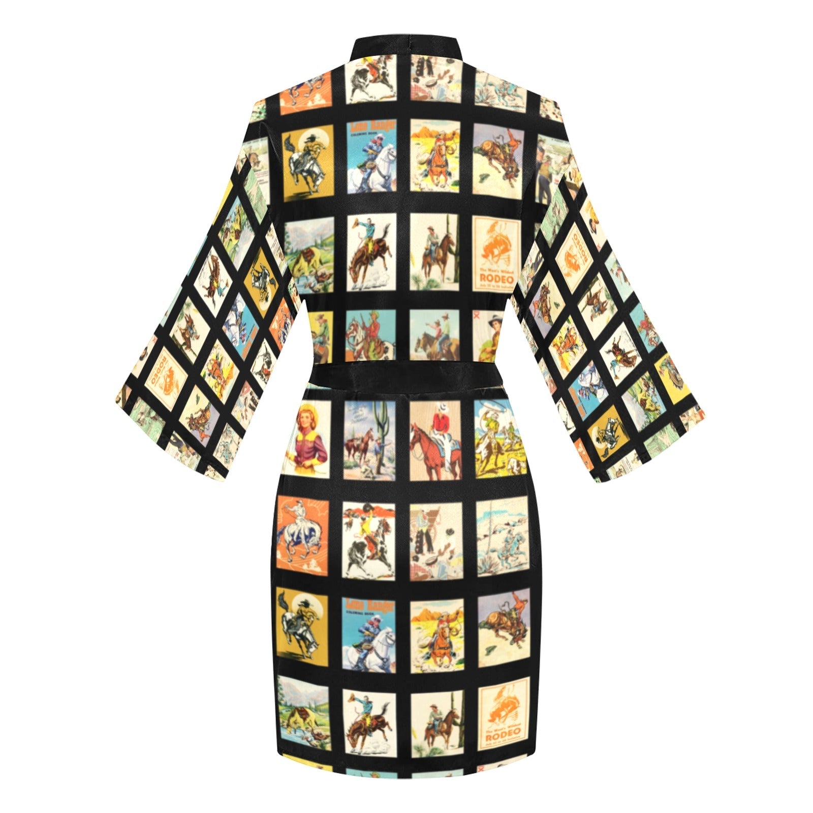 Baha Ranch Vintage Cowboy Collage Satin Kimono Robe by Baha Ranch Western Wear - product image 6