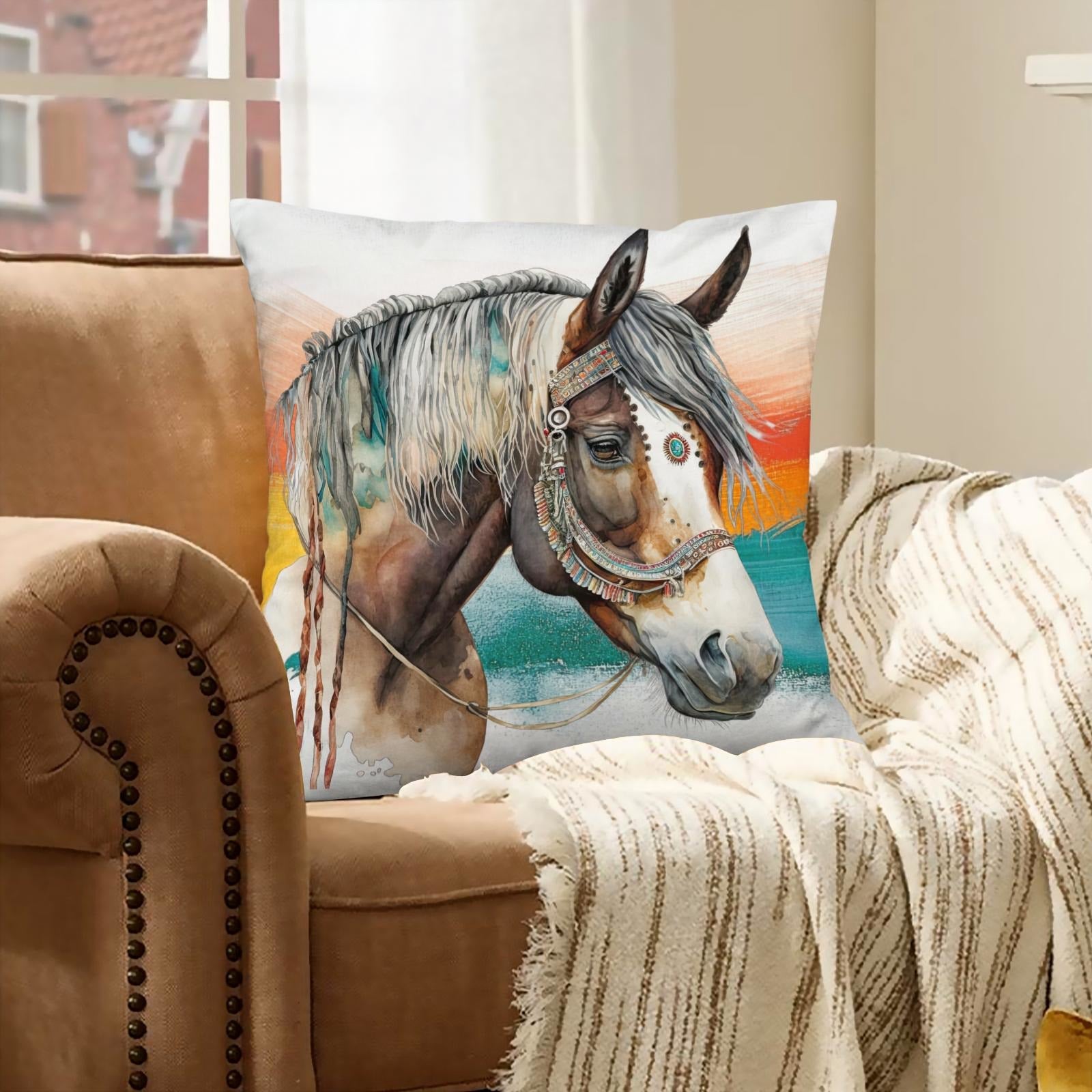 Baha Ranch War Pony Horse Velvety Soft Pillow Cover Made in America by Baha Ranch Western Wear