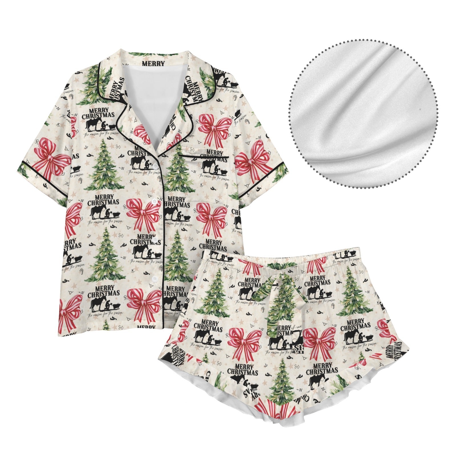 Baha Ranch Praying Cowboy Christmas Cowgirl Western Satin Pajamas Short Set by Baha Ranch Western Wear - product image 4