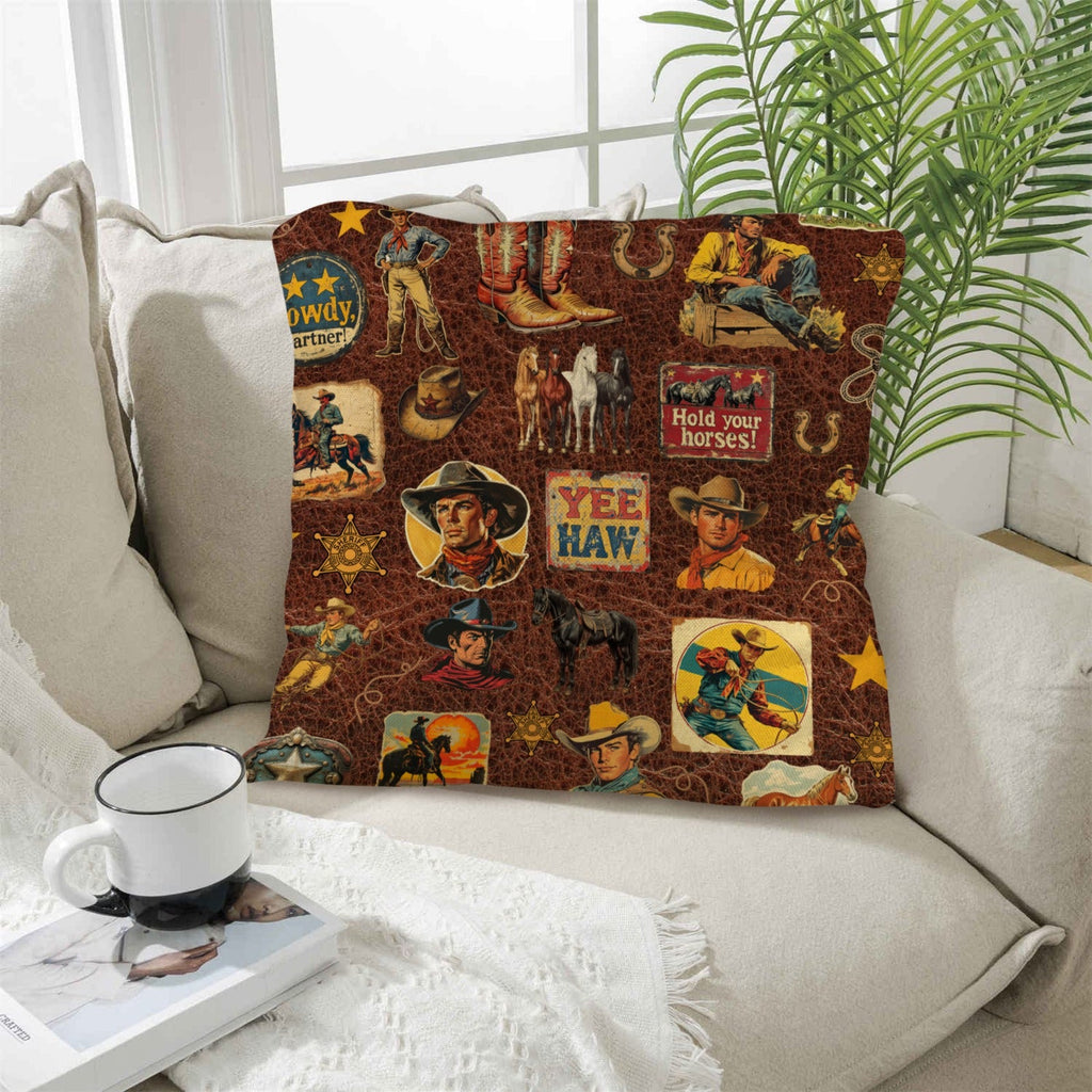 Baha Ranch Vintage Cowboy Collage Western Throw Pillow Case Made in America by Baha Ranch Western Wear