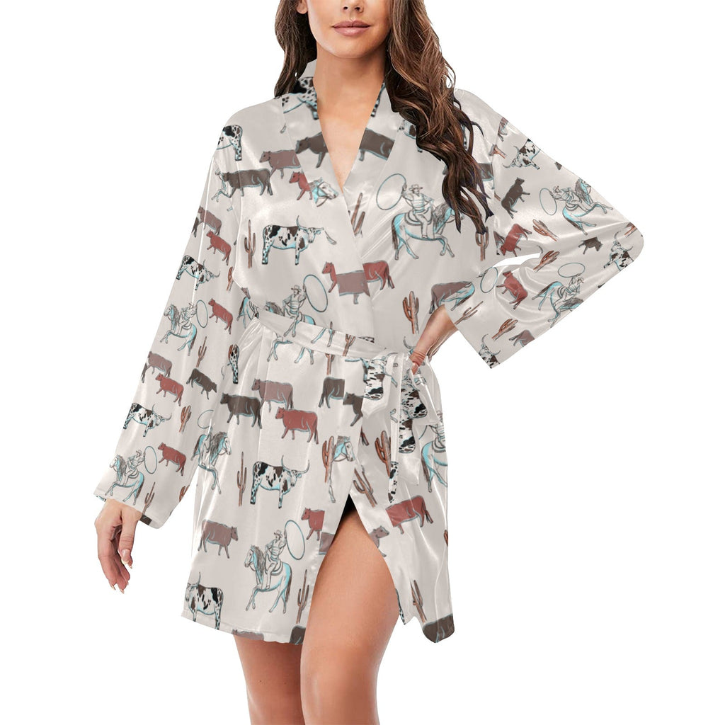 Baha Ranch Cattle Drive Women's Belted Satin Feel Dressing Lounge Robe by Baha Ranch Western Wear