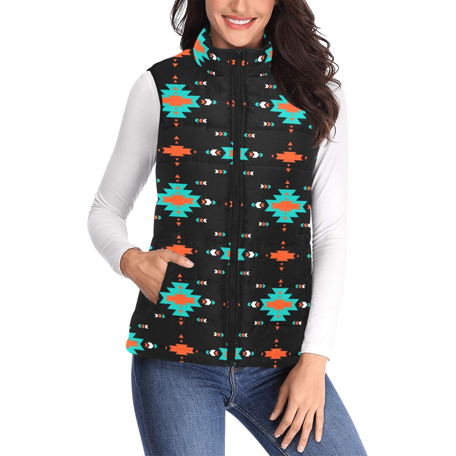 Baha Ranch Turquoise Orange Aztec Women's Western Puffy Vest by Baha Ranch Western Wear - product image 2