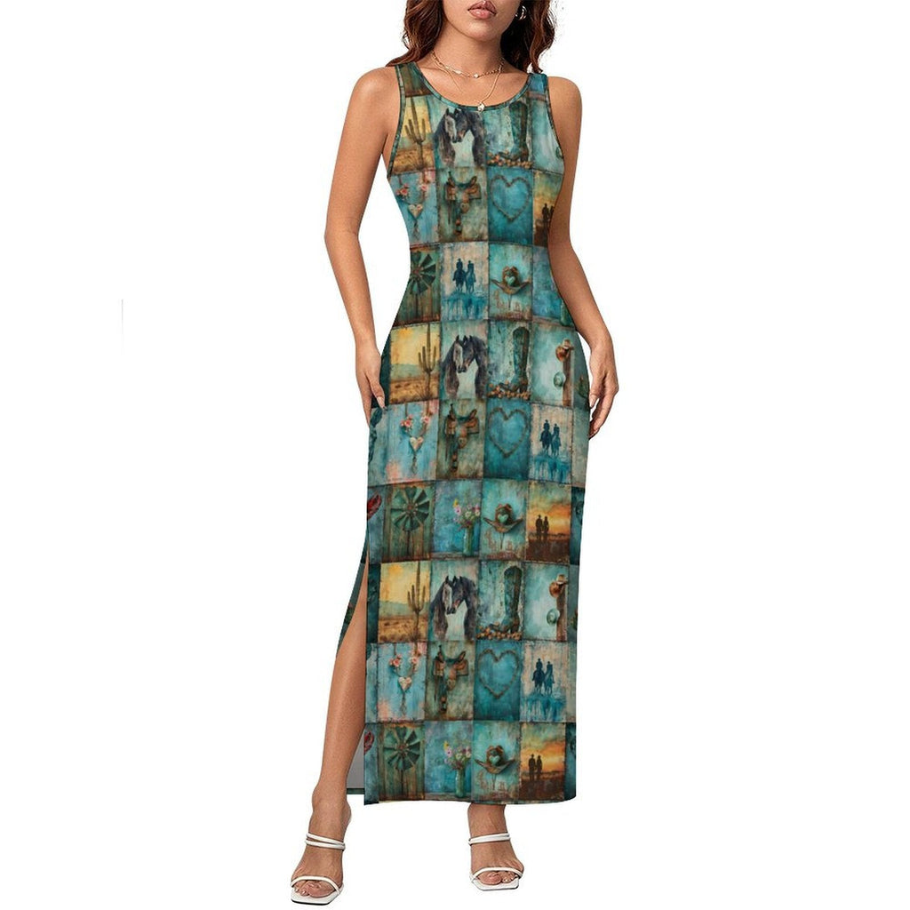 Baha Ranch Turquoise Dreams Sleeveless Bodycon Side Slit Long Dress by Baha Ranch Western Wear - product image 3