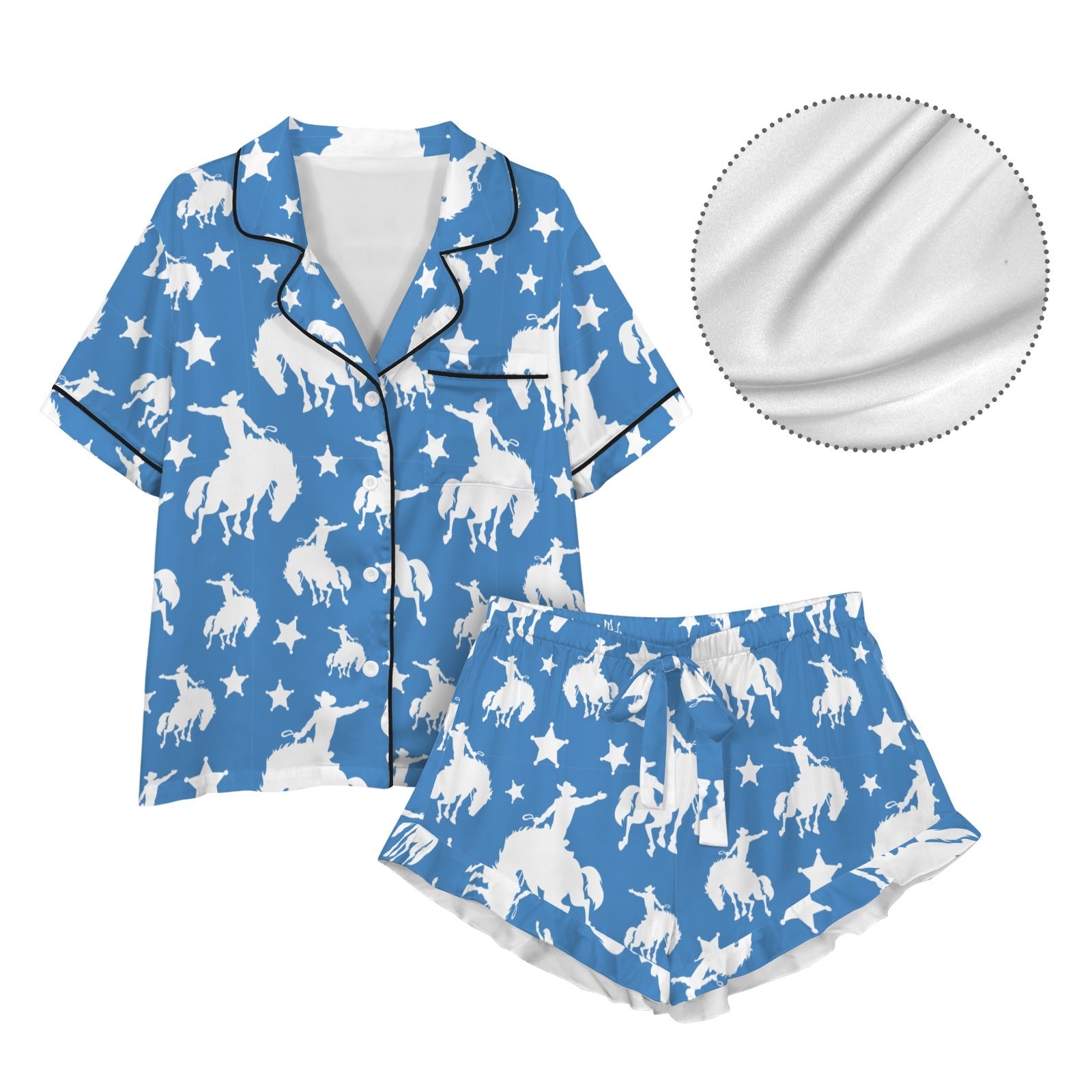 Baha Ranch Blue Bronc Satin Ruffle Hem Pajama set by Baha Ranch Western Wear - product image 4