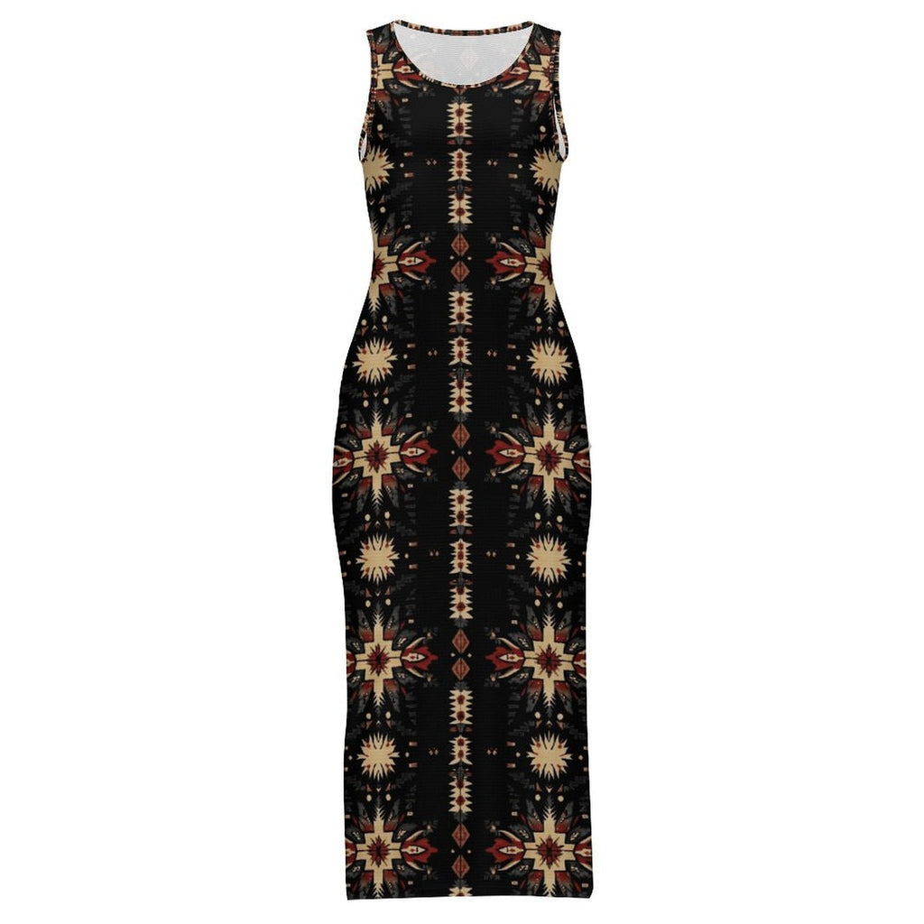 Baha Ranch Black and Tan Aztec Bodycon Side Slit Western Maxi Dress by Baha Ranch Western Wear - product image 5