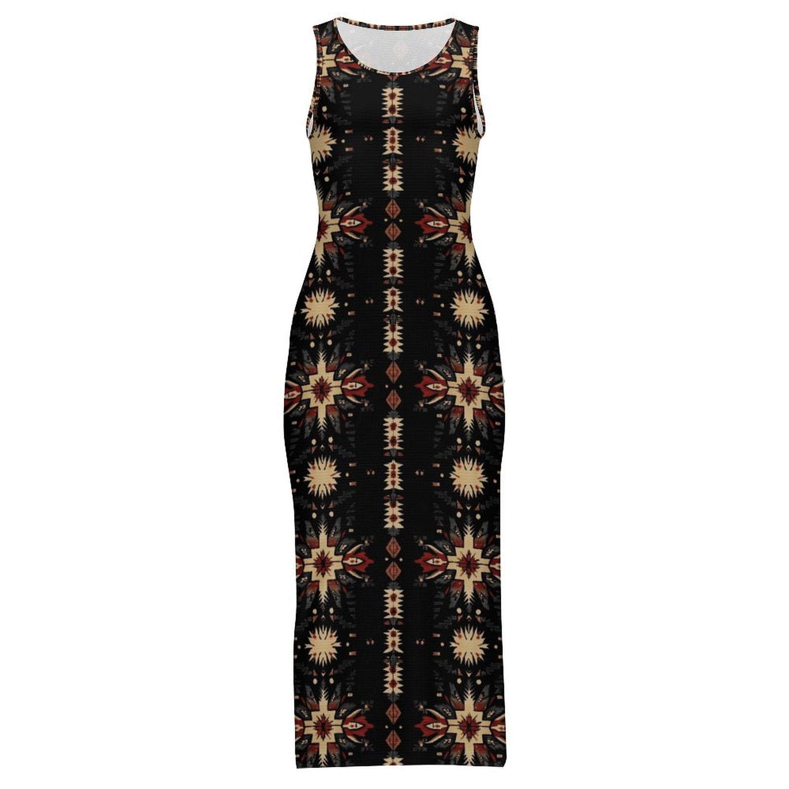 Baha Ranch Black and Tan Aztec Bodycon Side Slit Western Maxi Dress by Baha Ranch Western Wear - product image 5