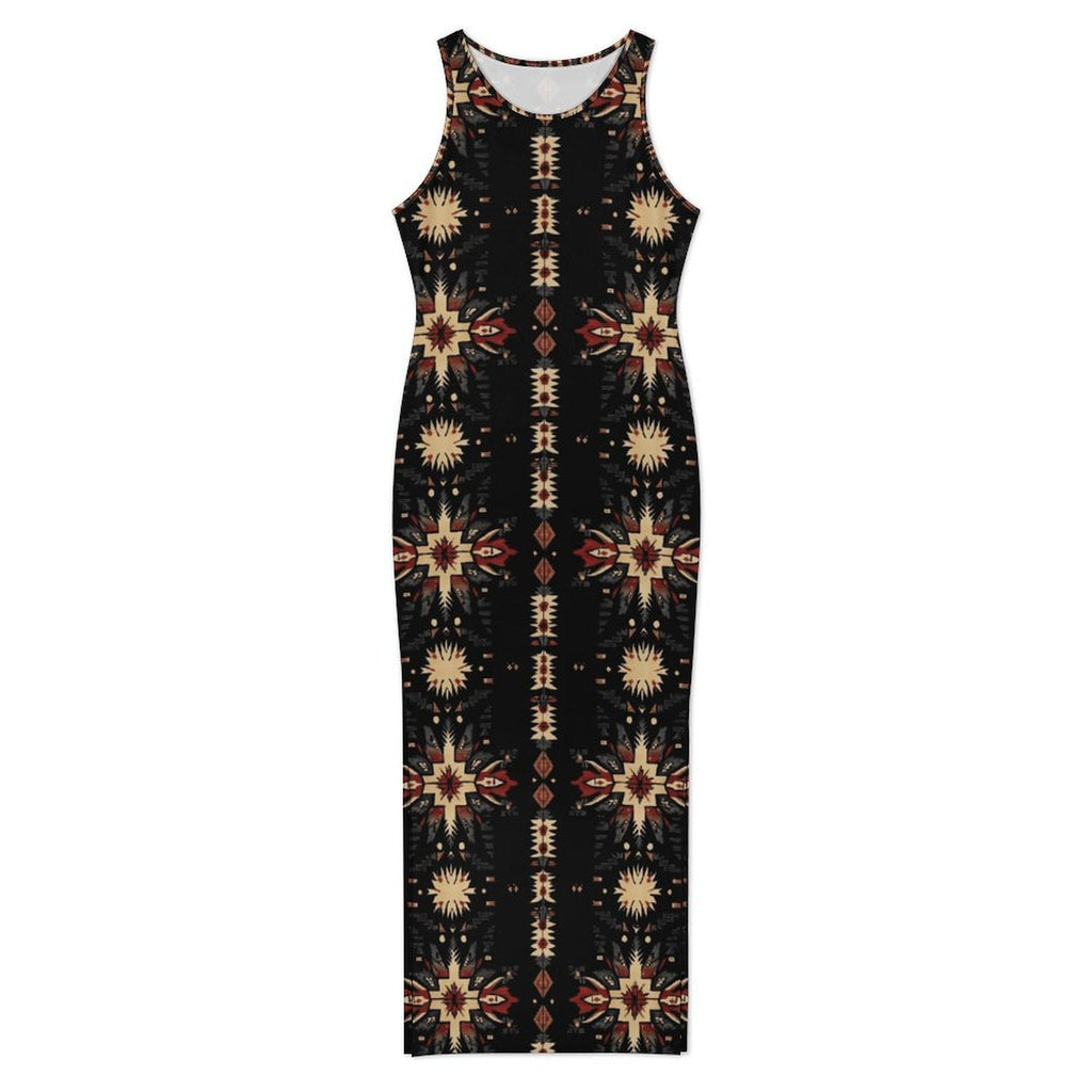 Baha Ranch Black and Tan Aztec Bodycon Side Slit Western Maxi Dress by Baha Ranch Western Wear - product image 2