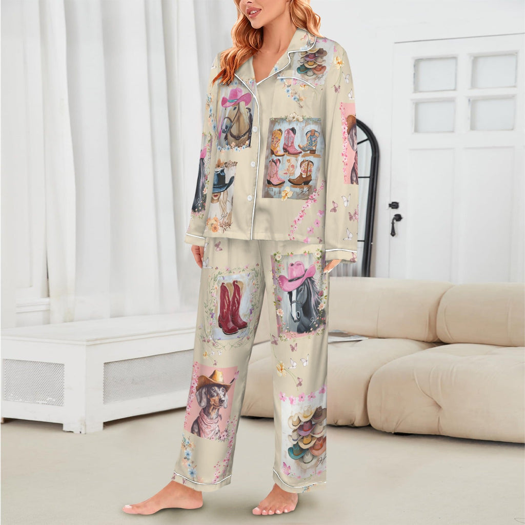 Baha Ranch Danilo Painted Cowgirl Satin Long Pajamas by Baha Ranch Western Wear - product image 8