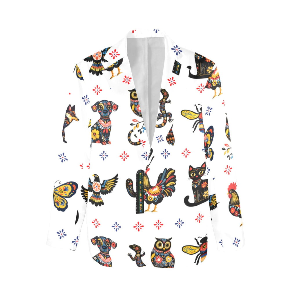 Baha Ranch Colores de Mexico Mexican Talavera Floral Animals Blazer in White by Baha Ranch Western Wear