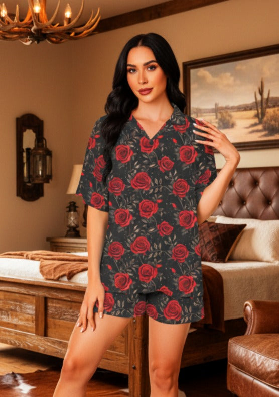 Baha Ranch Red Rose Women's Pajama Set Made in America by Baha Ranch Western Wear