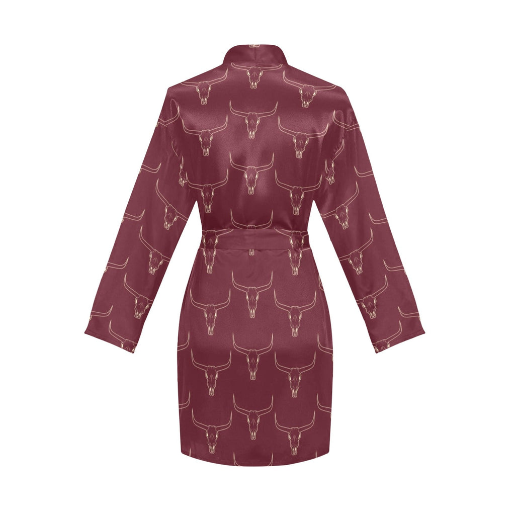 Baha Ranch Burgandy Longhorn Women's Belted Satin Feel Dressing Lounge Robe by Baha Ranch Western Wear - product image 4