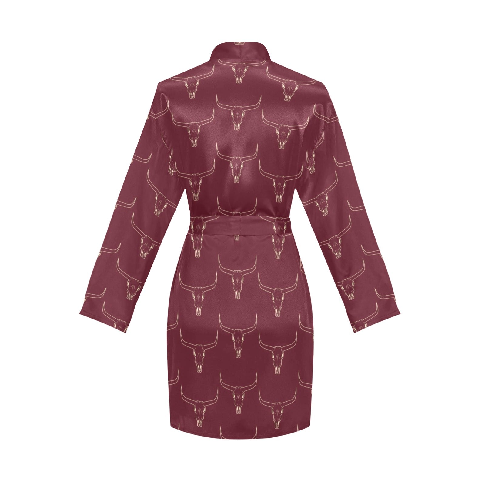 Baha Ranch Burgandy Longhorn Women's Belted Satin Feel Dressing Lounge Robe by Baha Ranch Western Wear - product image 4