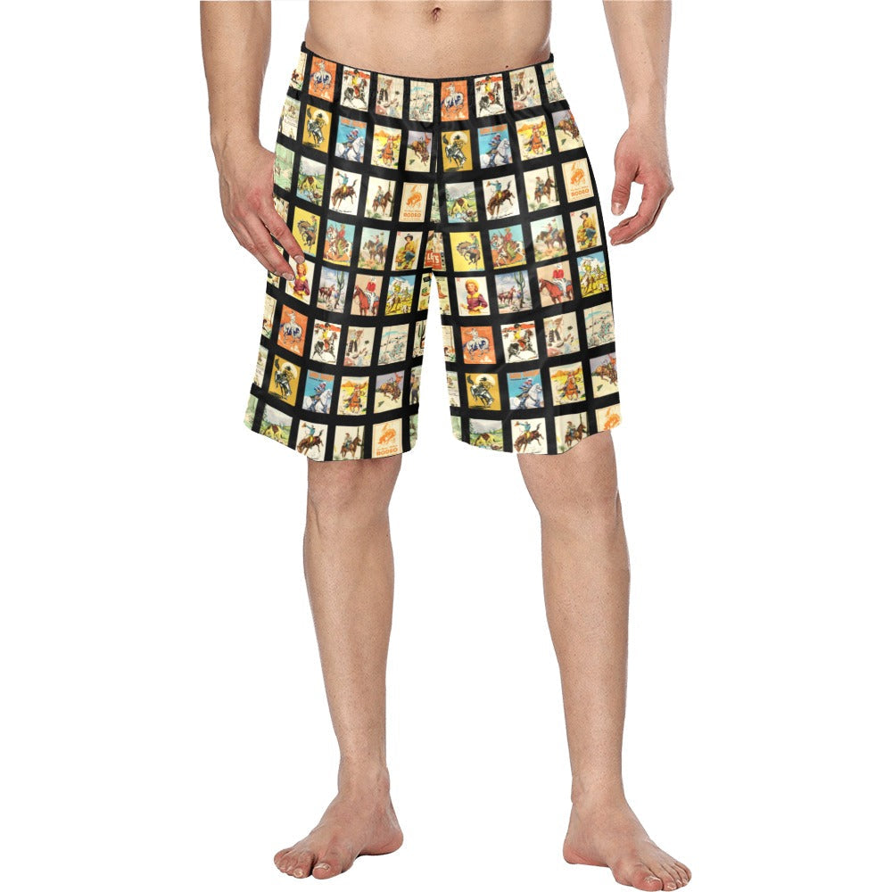 Baha Ranch Vintage Cowboy Collage Western Men's Swim Trunk Shorts by Baha Ranch Western Wear