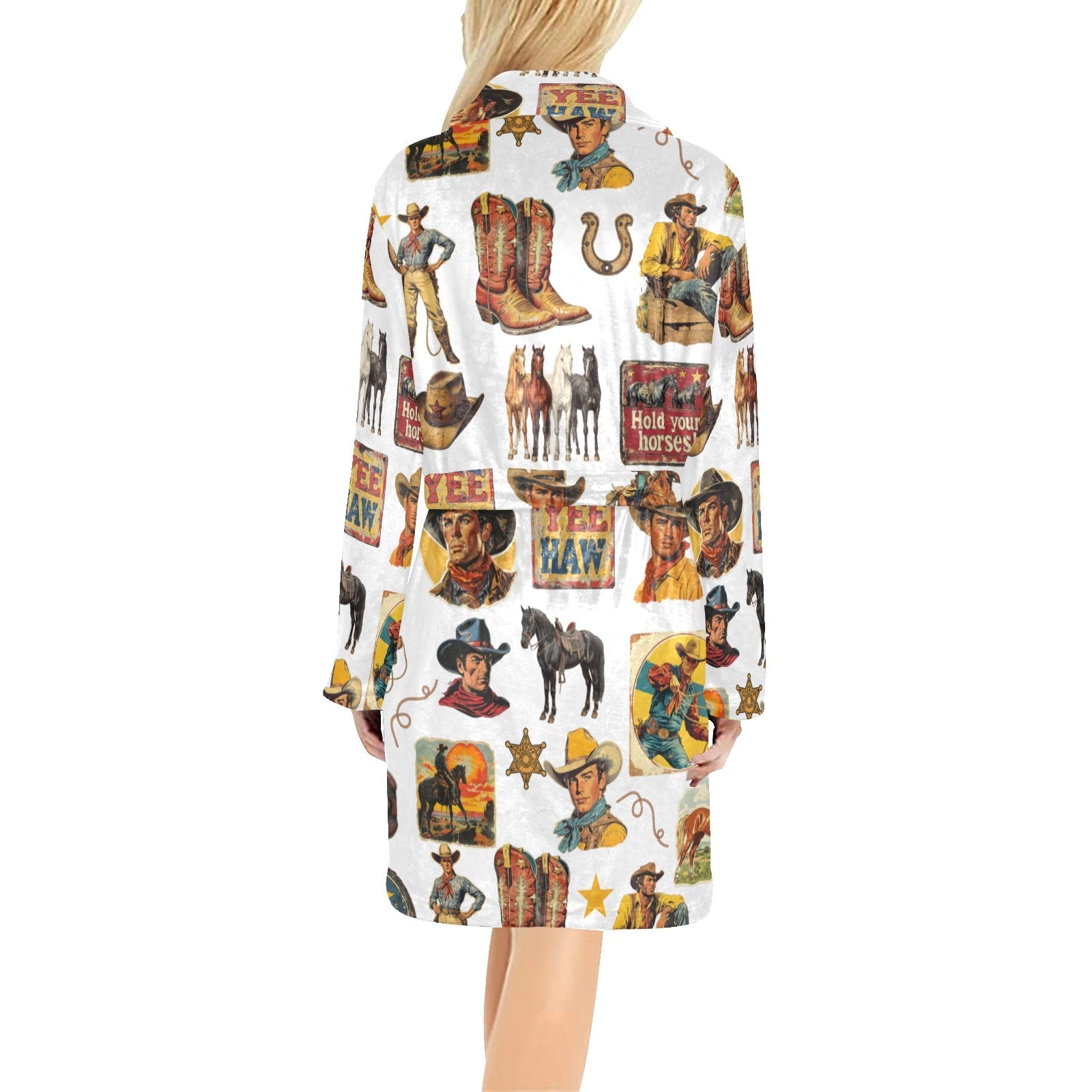 Baha Ranch Vintage Cowboy Collage Western Women's Robe by Baha Ranch Western Wear - product image 2