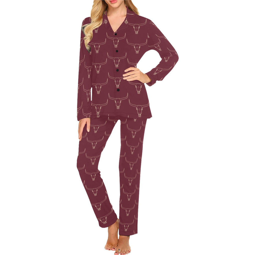 Baha Ranch Burgandy Longhorn Women's Western Pajama Set by Baha Ranch Western Wear