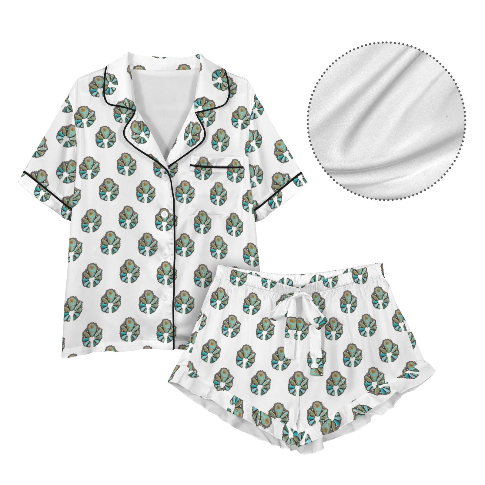 Baha Ranch Turquoise Naja White Satin Ruffle Pajama Set by Baha Ranch Western Wear - product image 4