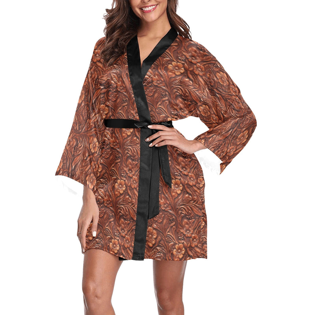 Baha Ranch Tooled Leather Print Women's Lounge Kimono Robe by Baha Ranch Western Wear