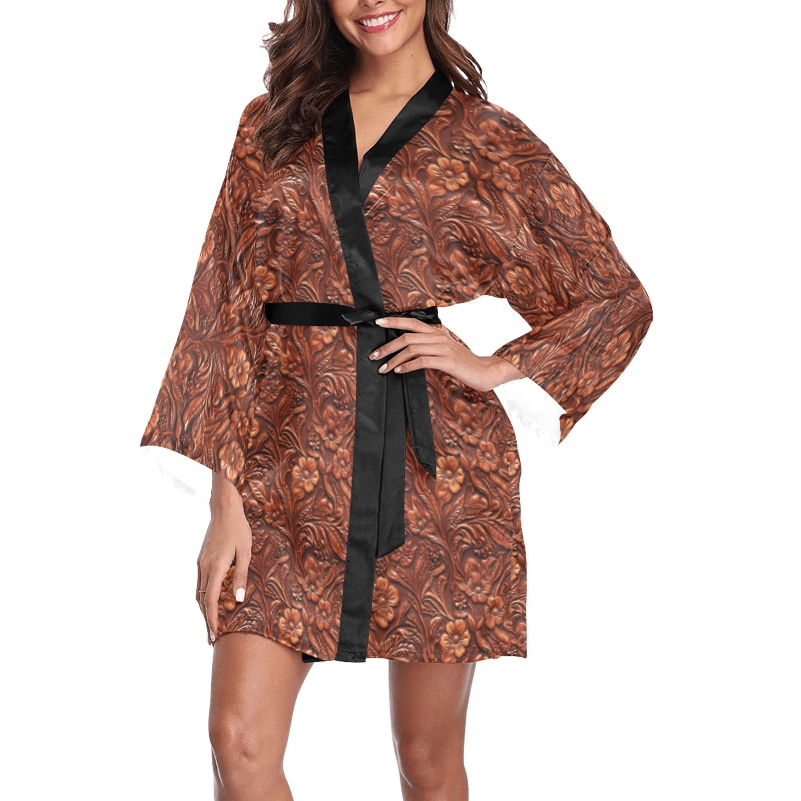 Baha Ranch Tooled Leather Print Women's Lounge Kimono Robe by Baha Ranch Western Wear