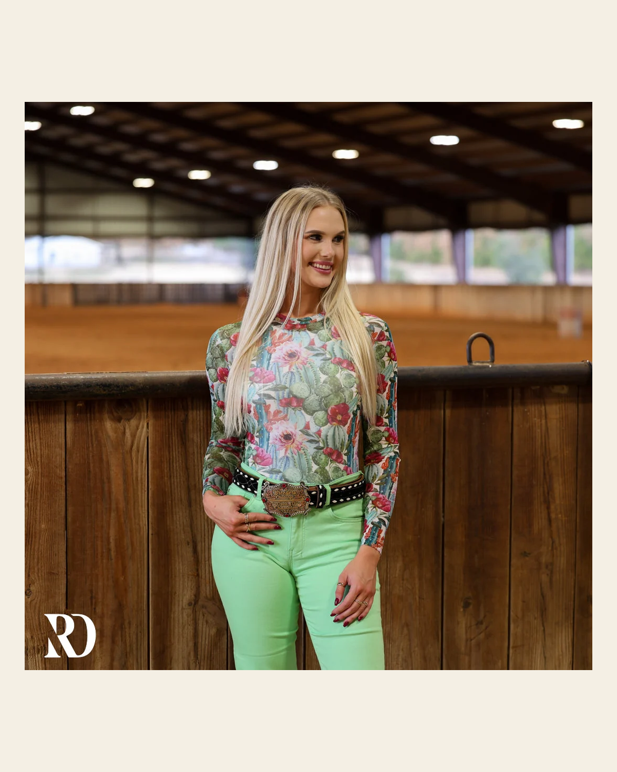 Cactus Floral Mesh Layering Top on a warm cream background