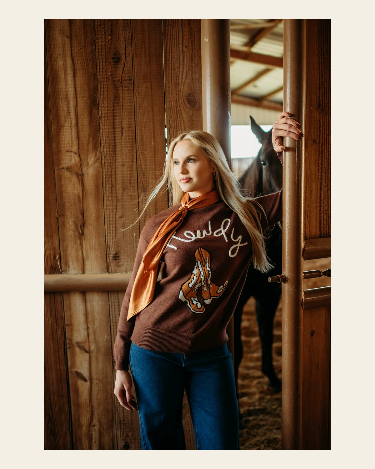 Howdy Boot Mock Neck | Sweater on a warm cream background