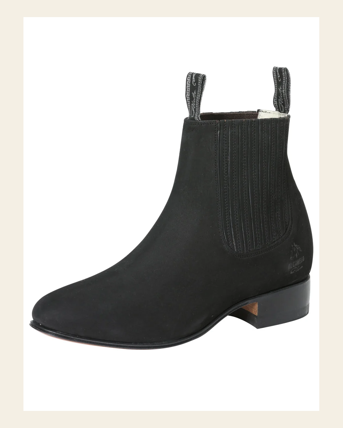 El Canelo "Plata" Men's Charro Ankle Cowboy Boot - Made in Mexico - Suede Black 3663 on a warm cream background