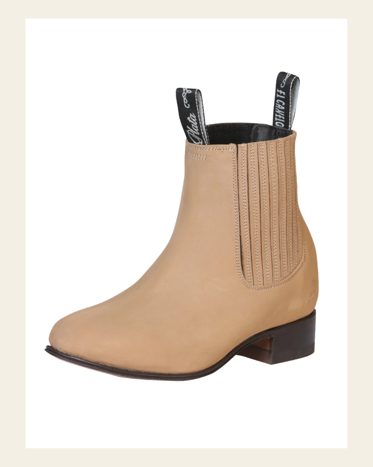 El Canelo "Plata" Men's Charro Ankle Cowboy Boot - Made in Mexico - Suede Beige 230 on a warm cream background