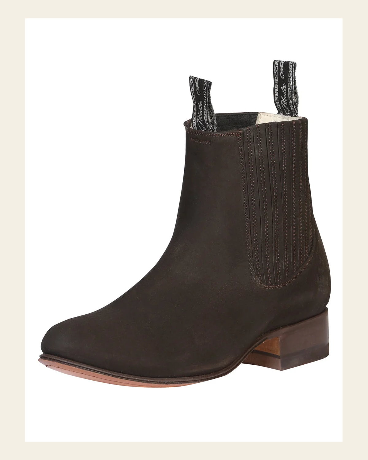 El Canelo "Plata" Men's Charro Ankle Cowboy Boot - Made in Mexico - Nubuck Brown 34291 on a warm cream background
