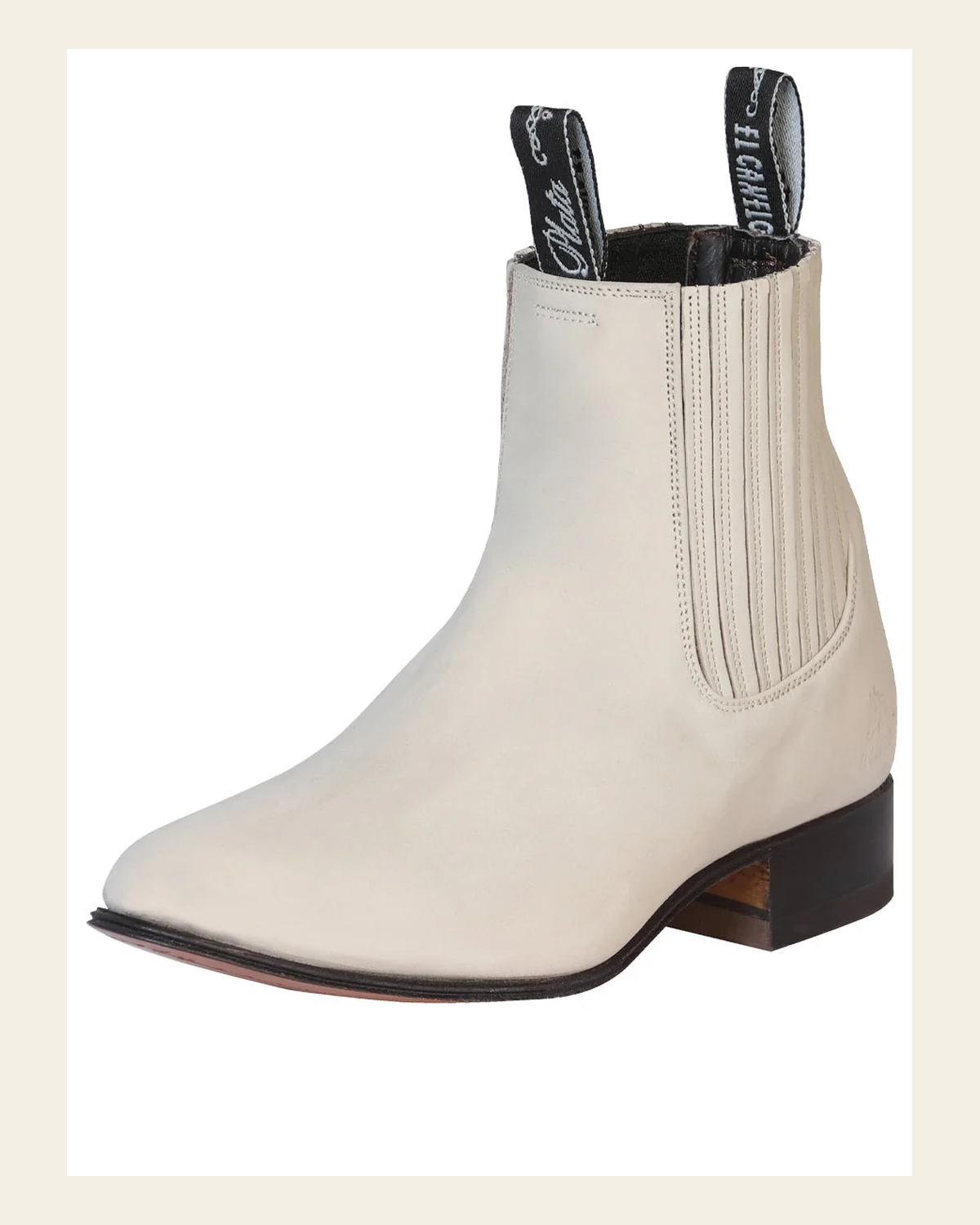 El Canelo "Plata" Men's Charro Ankle Cowboy Boot - Made in Mexico - Bone White 229 on a warm cream background