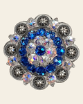 Capri & AB Antique Silver 2" European Crystal Concho on a warm cream background