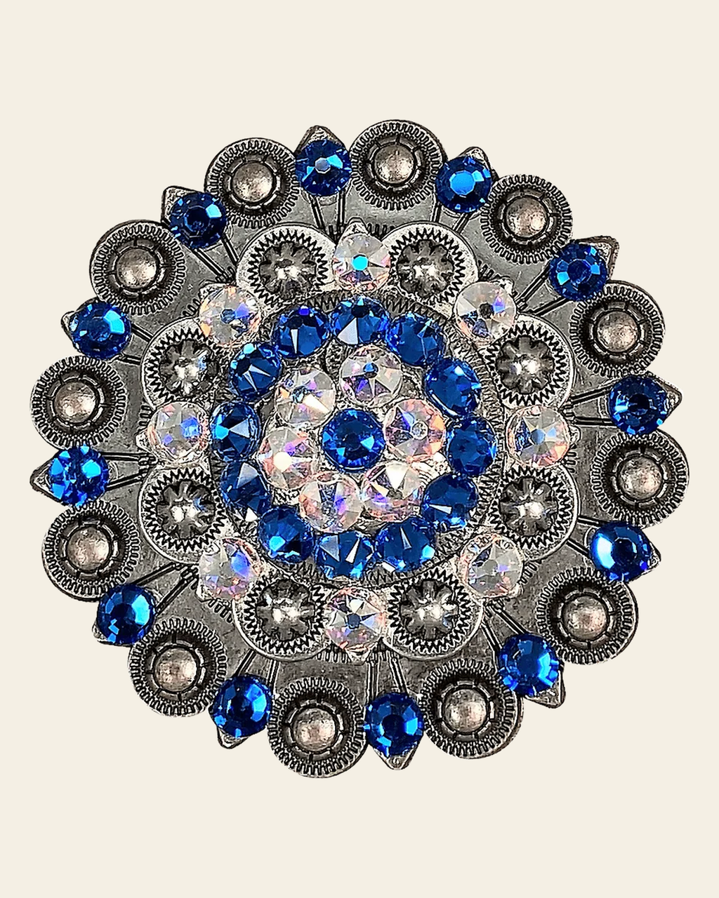 Capri & AB Antique Silver Berry Jacket European Crystal Concho on a warm cream background