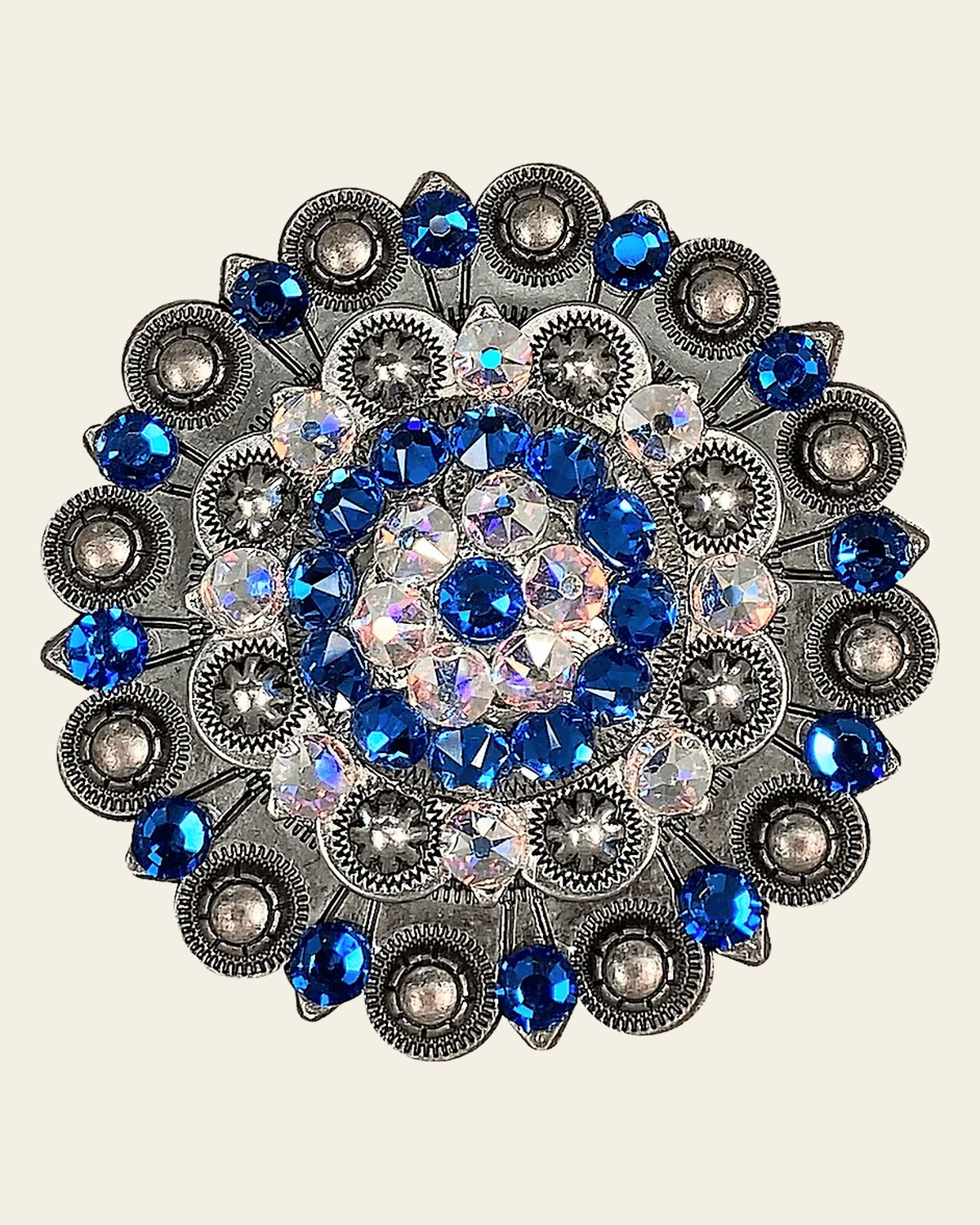 Capri & AB Antique Silver Berry Jacket European Crystal Concho on a warm cream background