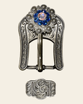 Capri & AB Antique Silver European Crystal Buckle Keeper Set on a warm cream background