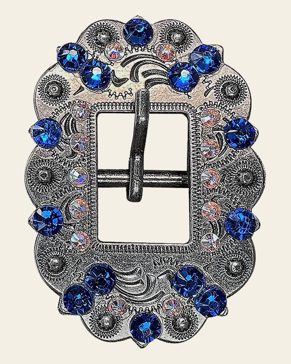 Capri & AB Antique Silver European Crystal Cart Buckle on a warm cream background