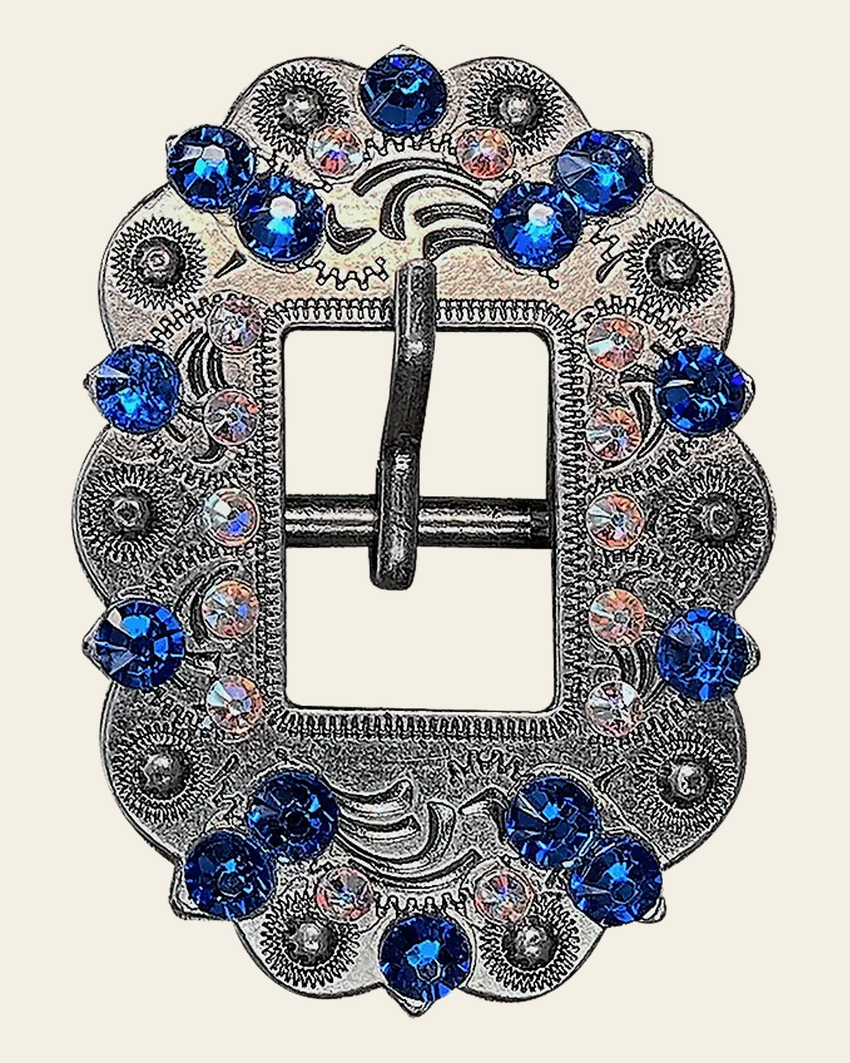 Capri & AB Antique Silver European Crystal Cart Buckle on a warm cream background
