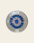 Capri & AB Bright Silver 1.5" Disc European Crystal Concho on a warm cream background