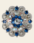 Capri & AB Bright Silver 1.5" European Crystal Concho on a warm cream background