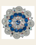 Capri & AB Bright Silver 2" European Crystal Concho on a warm cream background