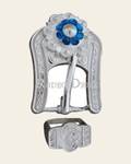 Capri & AB Bright Silver European Crystal Buckle Keeper Set on a warm cream background